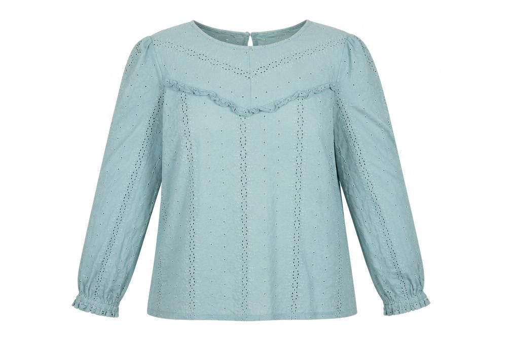 FatFace Women Blue UK 14 Cotton Broderie Anglaise Ruffle Blouse