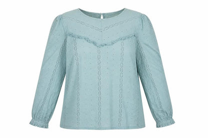 FatFace Women Blue UK 14 Cotton Broderie Anglaise Ruffle Blouse