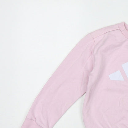 adidas Girls Pink 7-8 Years Pullover Logo Sweatshirt Crew Neck