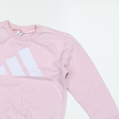 adidas Girls Pink 7-8 Years Pullover Logo Sweatshirt Crew Neck