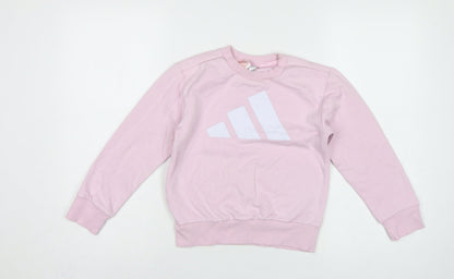 adidas Girls Pink 7-8 Years Pullover Logo Sweatshirt Crew Neck