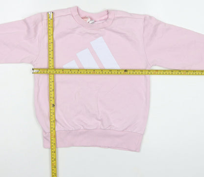 adidas Girls Pink 7-8 Years Pullover Logo Sweatshirt Crew Neck