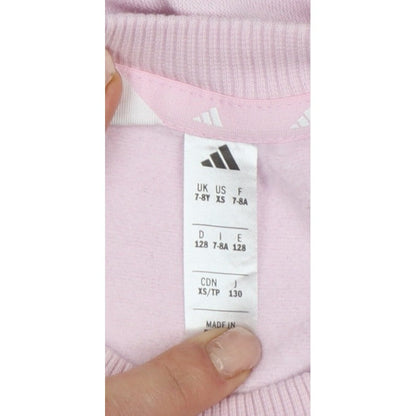 adidas Girls Pink 7-8 Years Pullover Logo Sweatshirt Crew Neck
