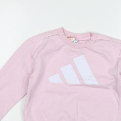 adidas Girls Pink 7-8 Years Pullover Logo Sweatshirt Crew Neck