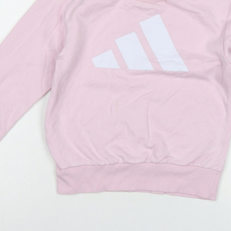 adidas Girls Pink 7-8 Years Pullover Logo Sweatshirt Crew Neck
