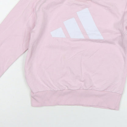 adidas Girls Pink 7-8 Years Pullover Logo Sweatshirt Crew Neck