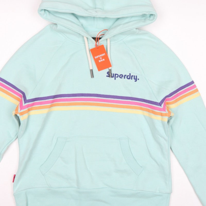 Superdry Women Green UK 12 Rainbow Stripe Logo Pullover Hoodie