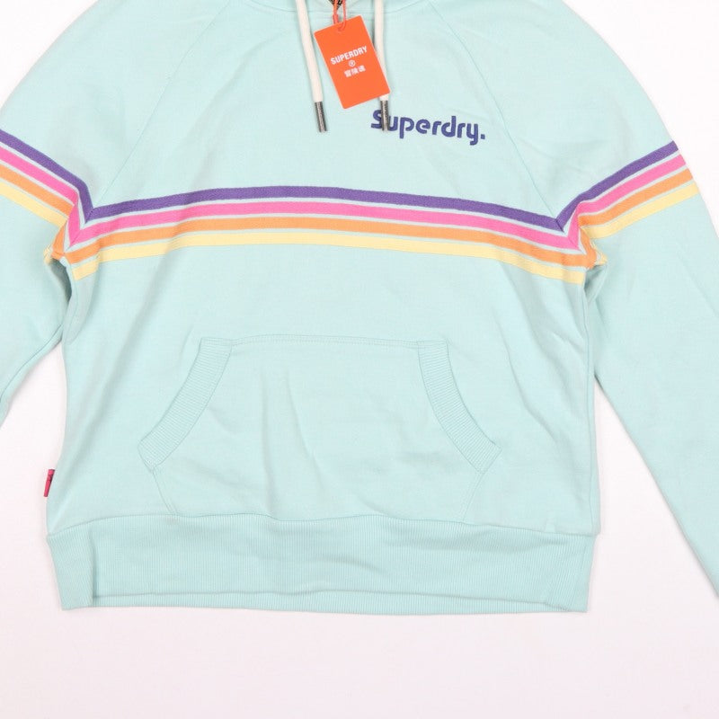 Superdry Women Green UK 12 Rainbow Stripe Logo Pullover Hoodie
