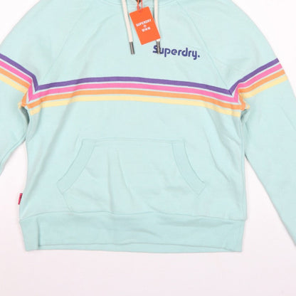 Superdry Women Green UK 12 Rainbow Stripe Logo Pullover Hoodie
