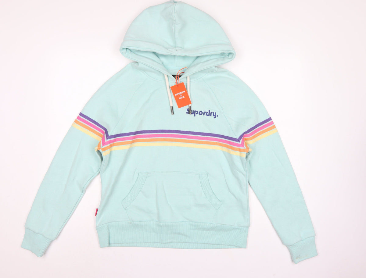 Superdry Women Green UK 12 Rainbow Stripe Logo Pullover Hoodie