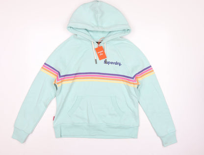 Superdry Women Green UK 12 Rainbow Stripe Logo Pullover Hoodie