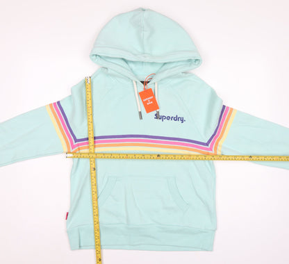 Superdry Women Green UK 12 Rainbow Stripe Logo Pullover Hoodie