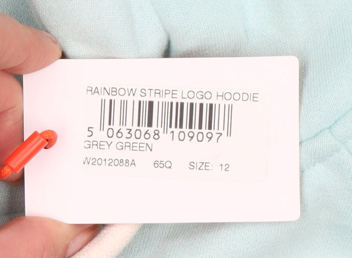 Superdry Women Green UK 12 Rainbow Stripe Logo Pullover Hoodie