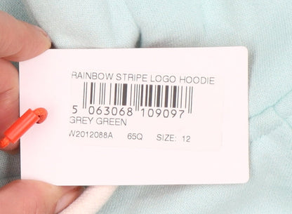 Superdry Women Green UK 12 Rainbow Stripe Logo Pullover Hoodie