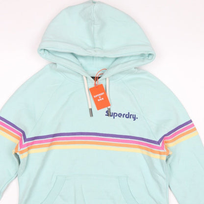 Superdry Women Green UK 12 Rainbow Stripe Logo Pullover Hoodie
