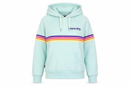 Superdry Women Green UK 12 Rainbow Stripe Logo Pullover Hoodie
