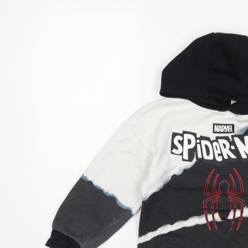 Marvel Boys Black White Spider-Man Hoodie 5-6 Years Graphic Pullover