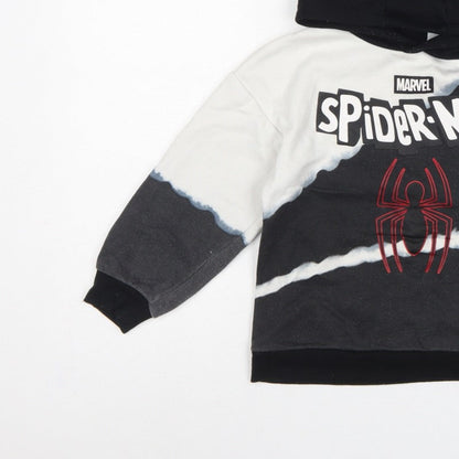 Marvel Boys Black White Spider-Man Hoodie 5-6 Years Graphic Pullover
