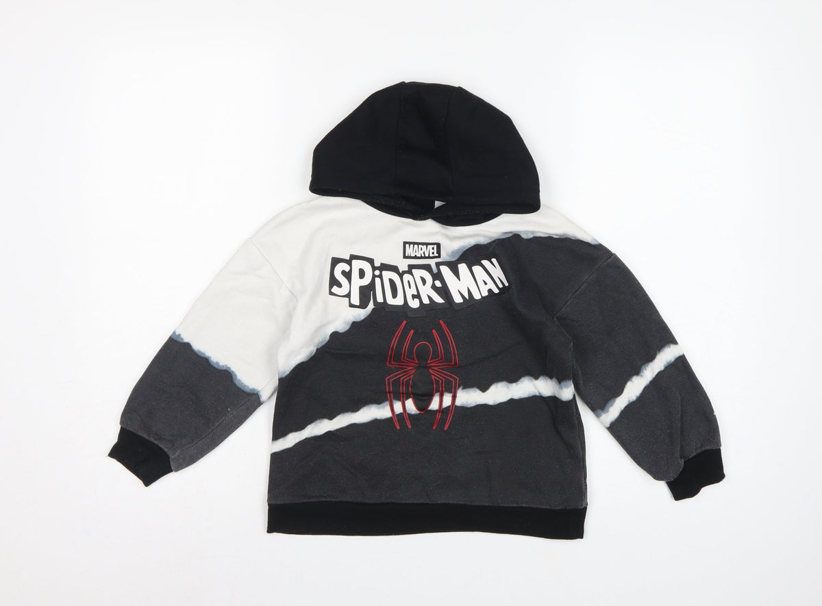 Marvel Boys Black White Spider-Man Hoodie 5-6 Years Graphic Pullover