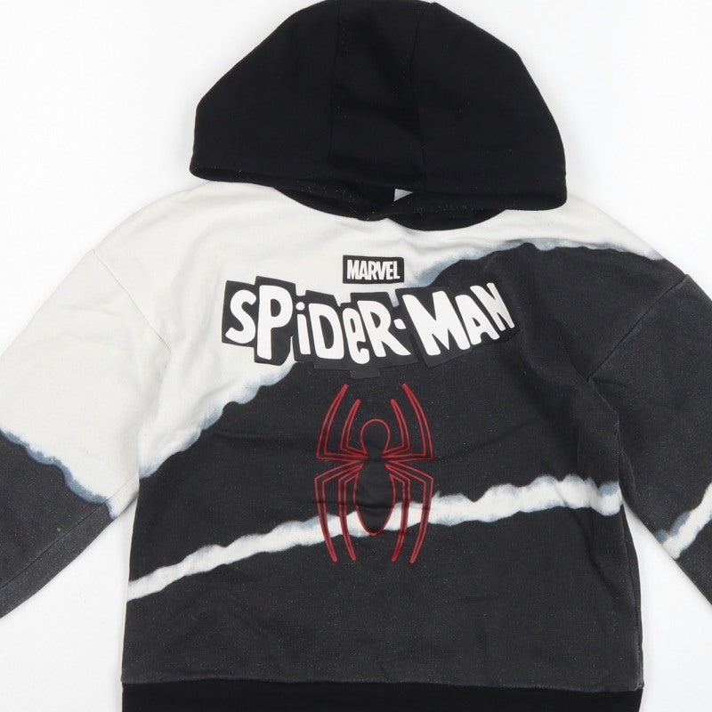 Marvel Boys Black White Spider-Man Hoodie 5-6 Years Graphic Pullover