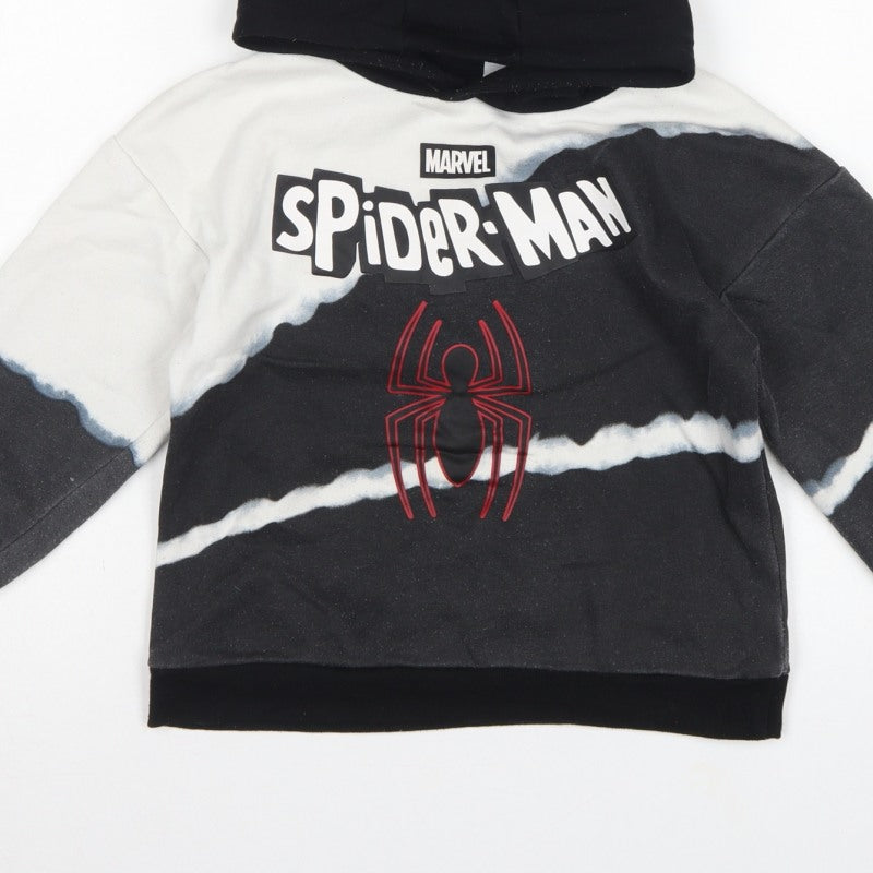 Marvel Boys Black White Spider-Man Hoodie 5-6 Years Graphic Pullover