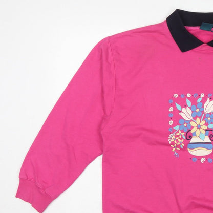 Dash Women’s Pink UK 14 Floral Collared Pullover Sweatshirt