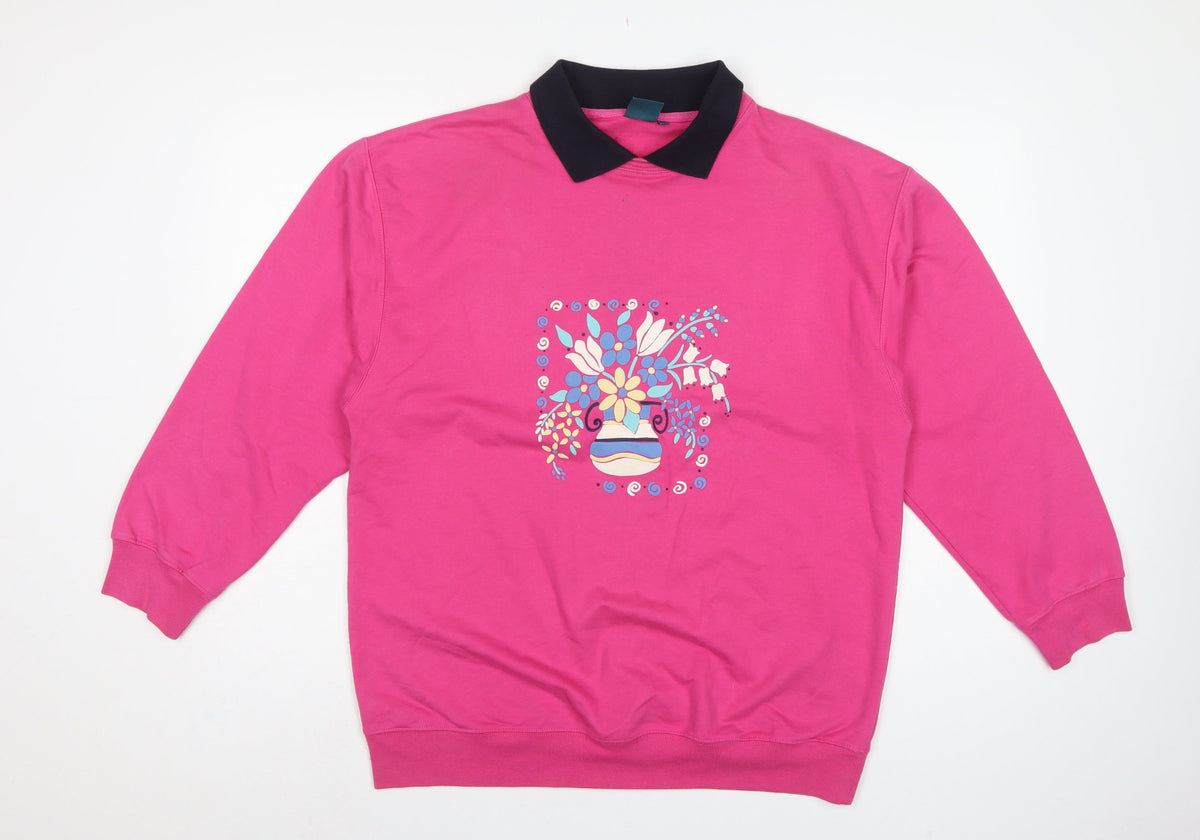 Dash Women’s Pink UK 14 Floral Collared Pullover Sweatshirt