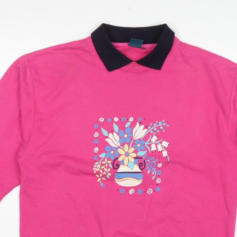 Dash Women’s Pink UK 14 Floral Collared Pullover Sweatshirt