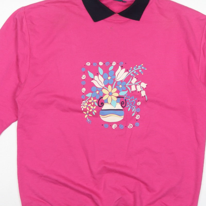Dash Women’s Pink UK 14 Floral Collared Pullover Sweatshirt