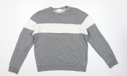 Calvin Klein Jeans Men's Grey L Pullover Logo Crew Sweatshirt