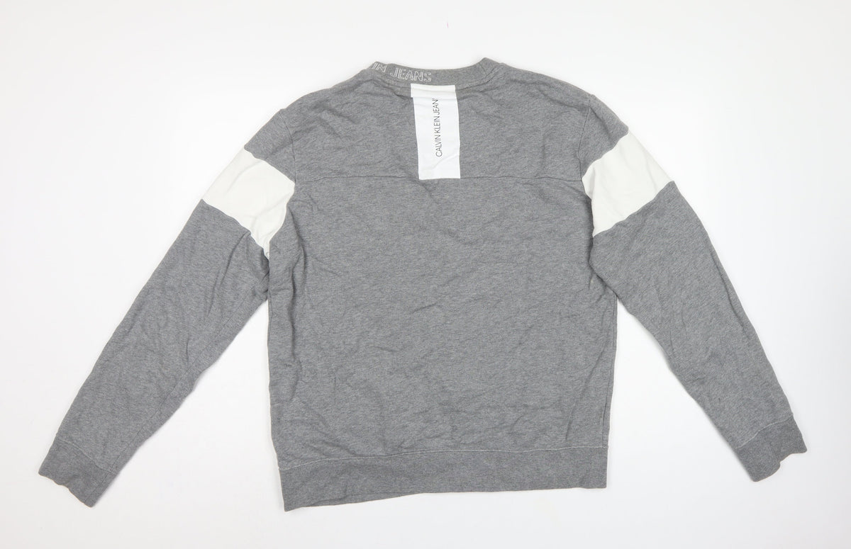 Calvin Klein Jeans Men's Grey L Pullover Logo Crew Sweatshirt