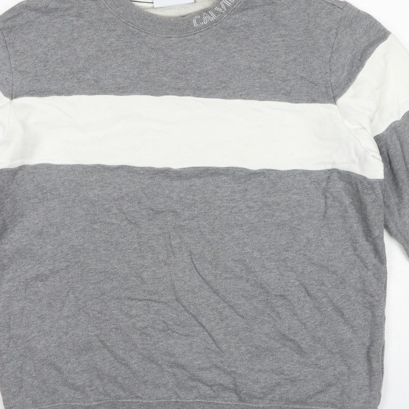 Calvin Klein Jeans Men's Grey L Pullover Logo Crew Sweatshirt