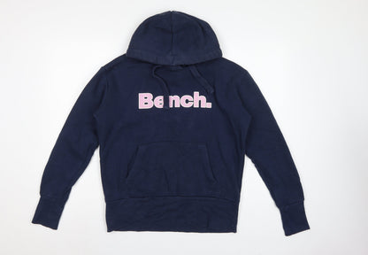 Bench Women’s Blue Logo Pullover Hoodie UK 12 M Cotton Blend