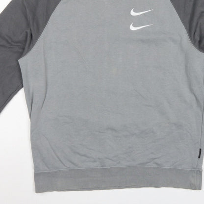 Nike Men’s Grey L Pullover Sweatshirt Double Swoosh Graphic Logo