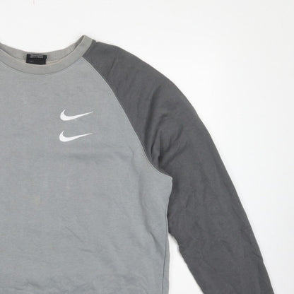 Nike Men’s Grey L Pullover Sweatshirt Double Swoosh Graphic Logo