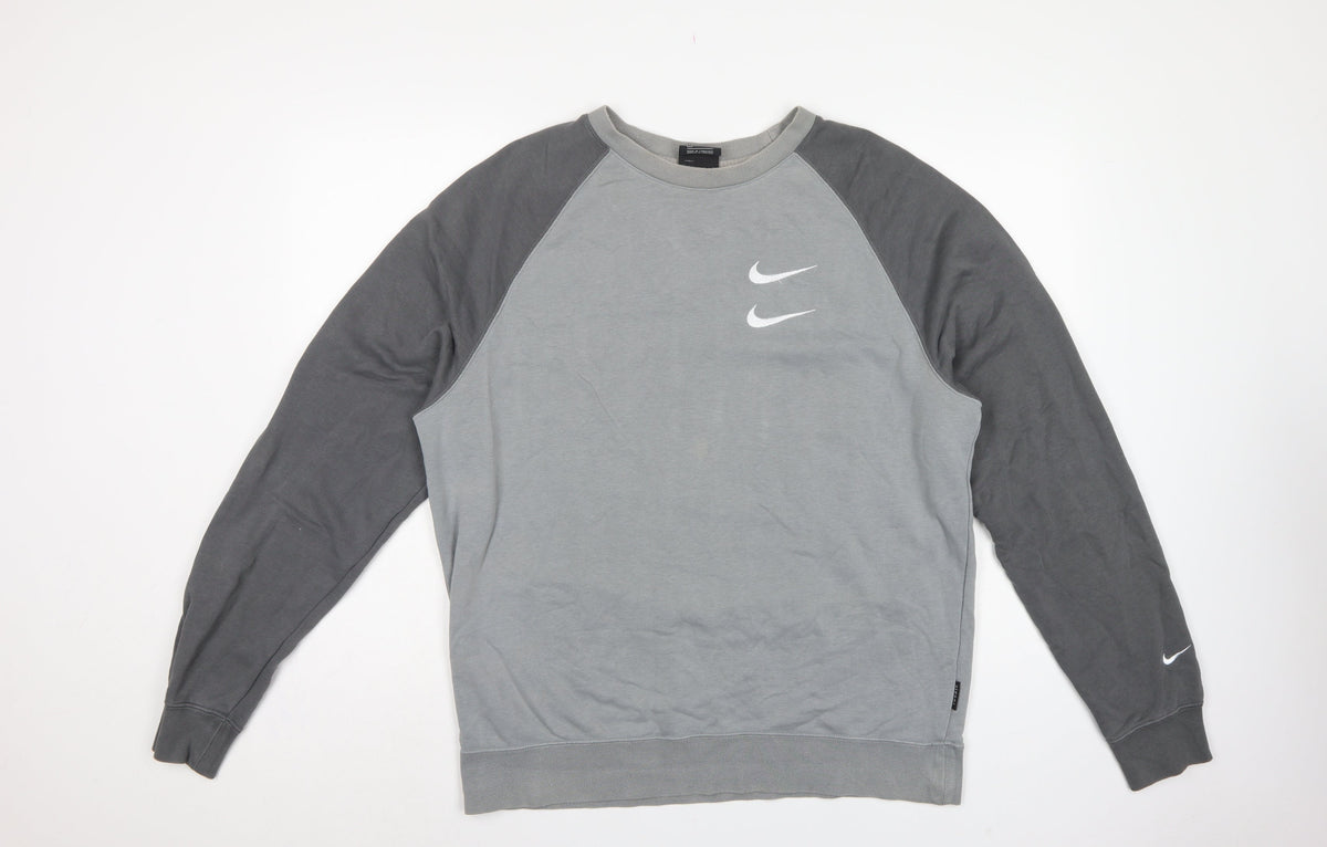 Nike Men’s Grey L Pullover Sweatshirt Double Swoosh Graphic Logo