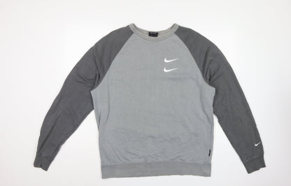 Nike Men’s Grey L Pullover Sweatshirt Double Swoosh Graphic Logo