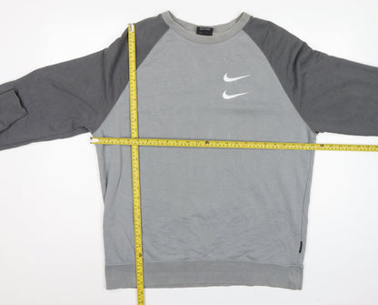 Nike Men’s Grey L Pullover Sweatshirt Double Swoosh Graphic Logo