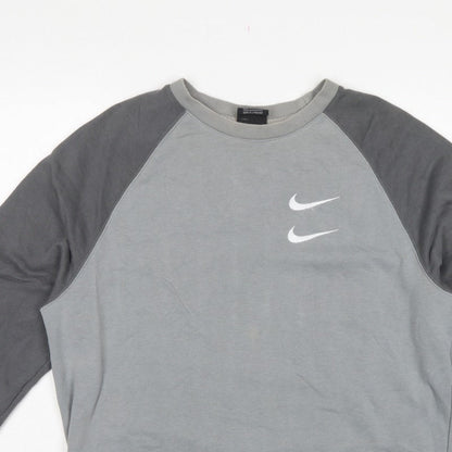 Nike Men’s Grey L Pullover Sweatshirt Double Swoosh Graphic Logo