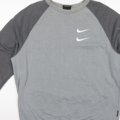 Nike Men’s Grey L Pullover Sweatshirt Double Swoosh Graphic Logo