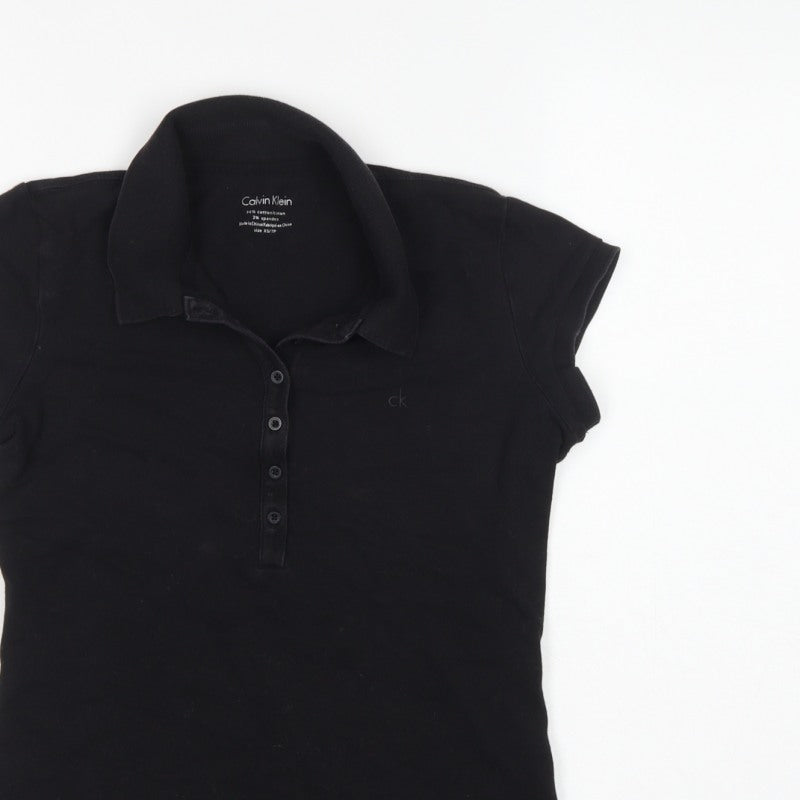 Calvin Klein Women Black XS Slim Cotton Stretch Polo Shirt