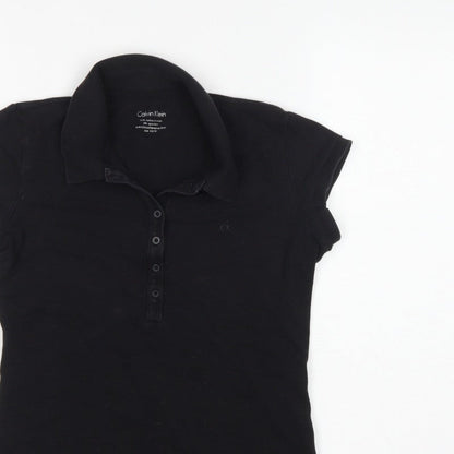 Calvin Klein Women Black XS Slim Cotton Stretch Polo Shirt