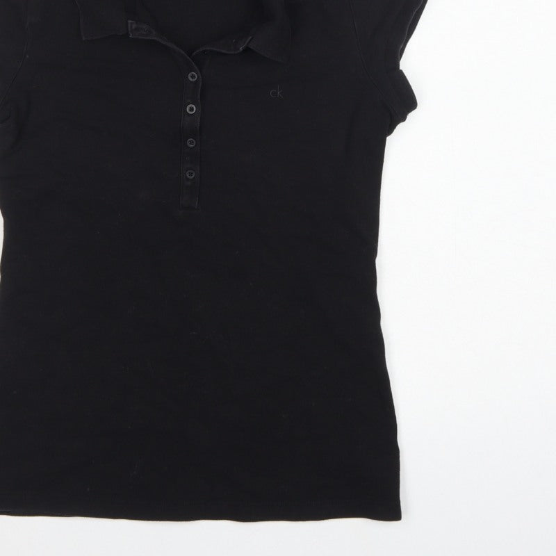 Calvin Klein Women Black XS Slim Cotton Stretch Polo Shirt