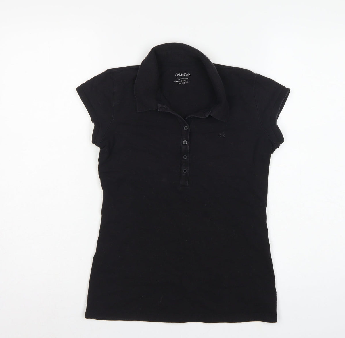 Calvin Klein Women Black XS Slim Cotton Stretch Polo Shirt