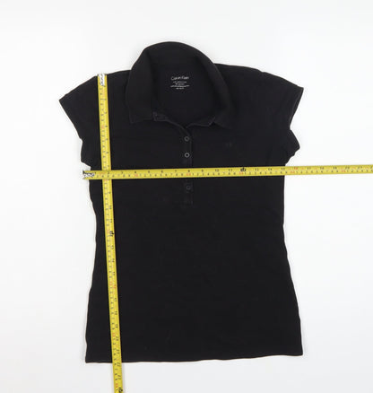 Calvin Klein Women Black XS Slim Cotton Stretch Polo Shirt