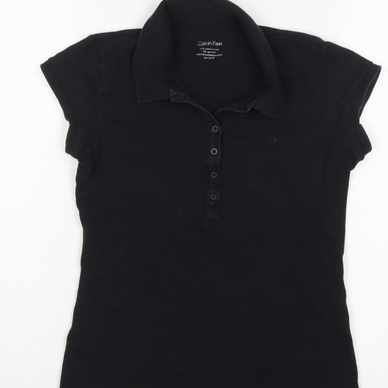 Calvin Klein Women Black XS Slim Cotton Stretch Polo Shirt