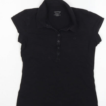 Calvin Klein Women Black XS Slim Cotton Stretch Polo Shirt