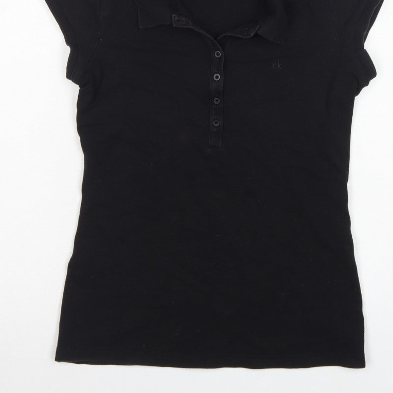 Calvin Klein Women Black XS Slim Cotton Stretch Polo Shirt