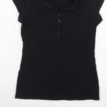 Calvin Klein Women Black XS Slim Cotton Stretch Polo Shirt