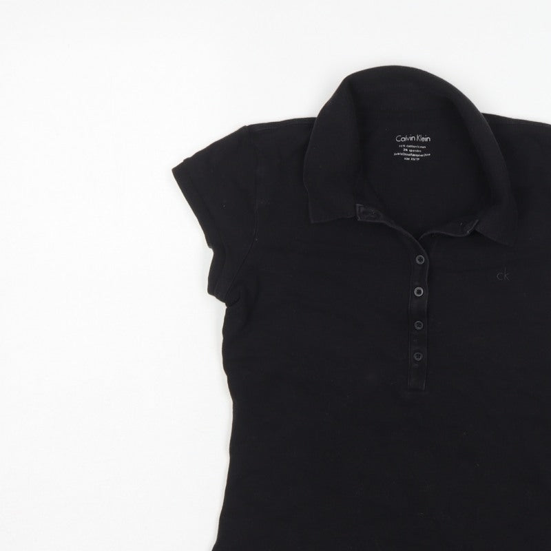Calvin Klein Women Black XS Slim Cotton Stretch Polo Shirt